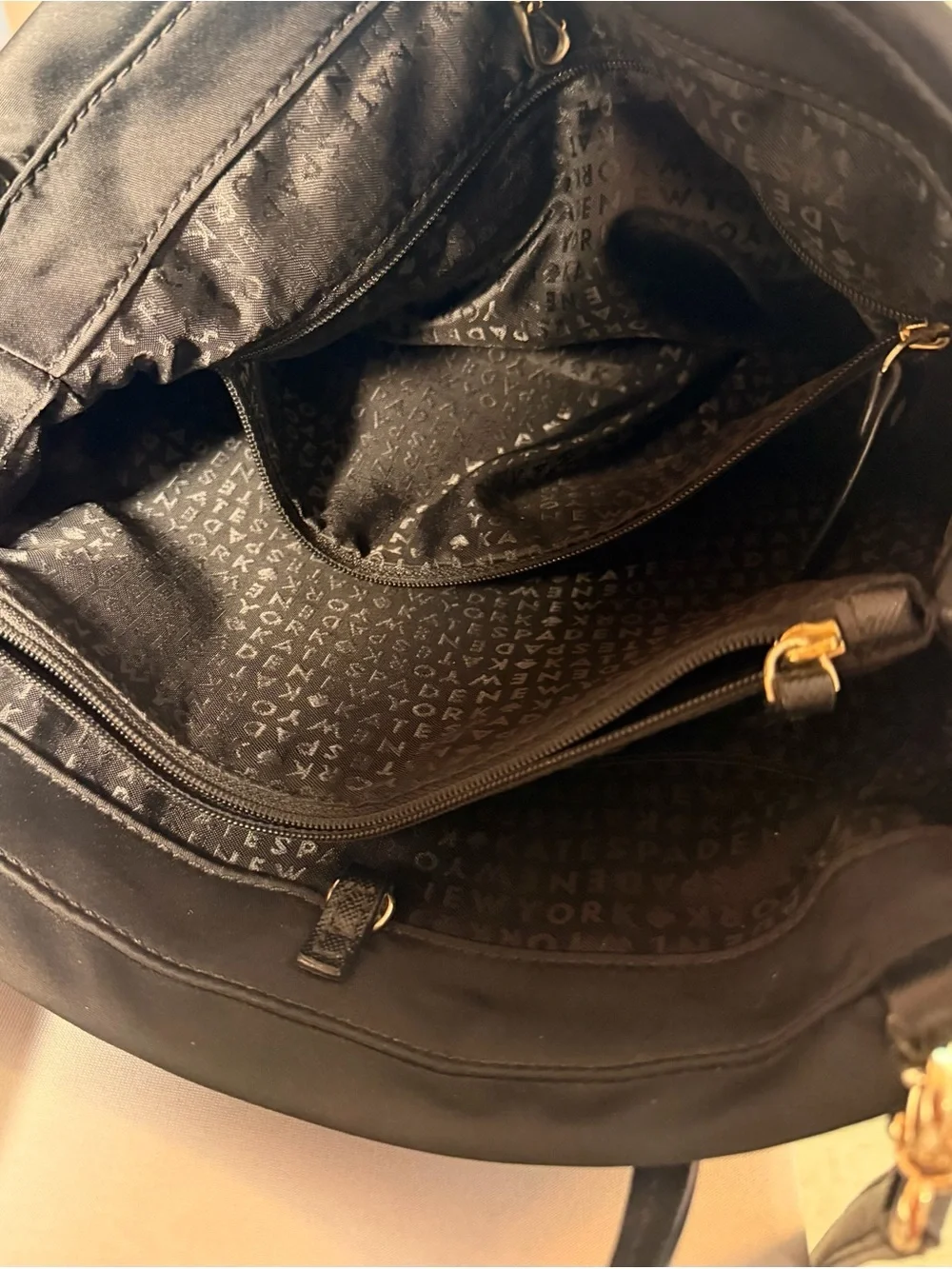 kate spade Black Nylon Shoulder Bag with Gold Plaque, detachable strap